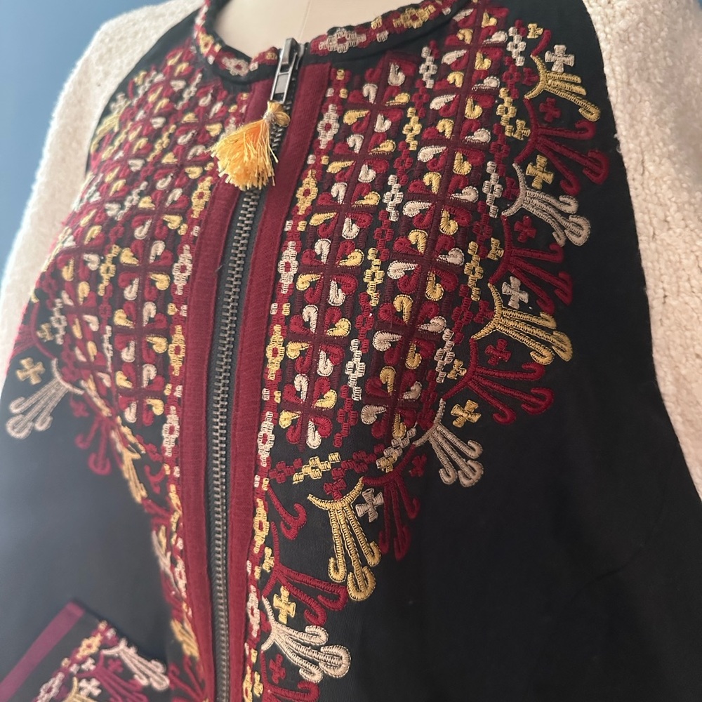 Free People Embroidered Zip Up Sweater